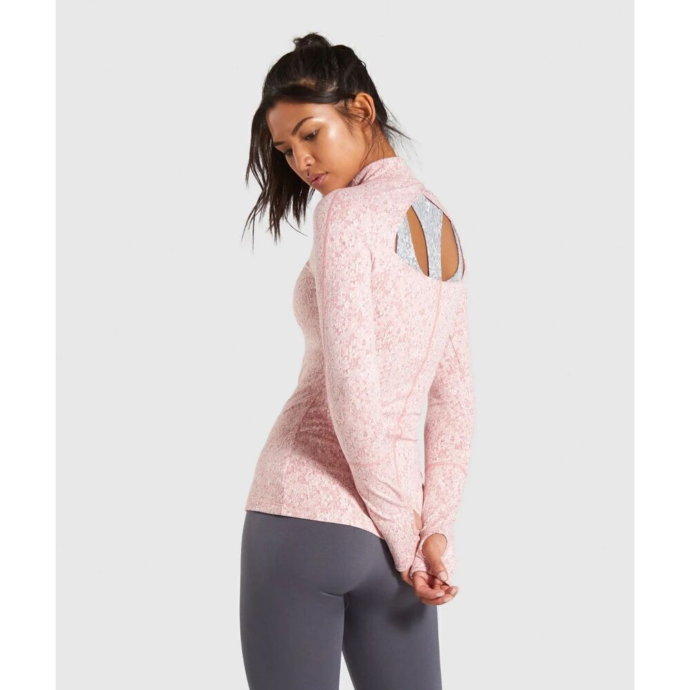 Gymshark Women's Size S Pink Fleur Texture 1/2 Zip Pullover Sweater Athletic Gym - Picture 3 of 16